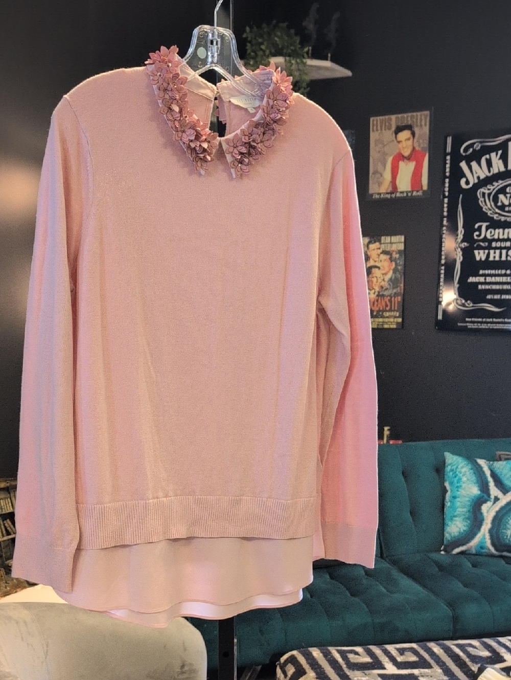 Ted Baker blush pink floral-trim pullover